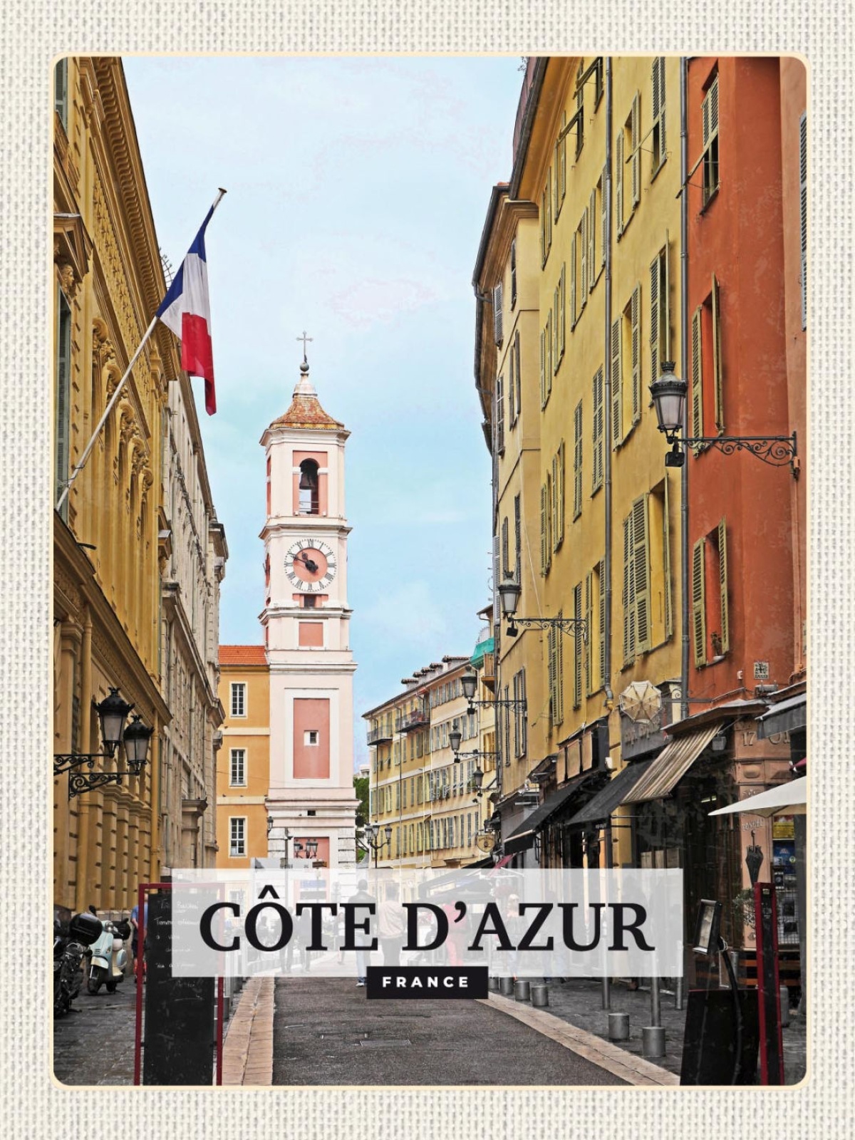 Schild Côte d’Azur France Frankreich Stadt Turm 12x18 20x0 30x40 Blech od. Holz