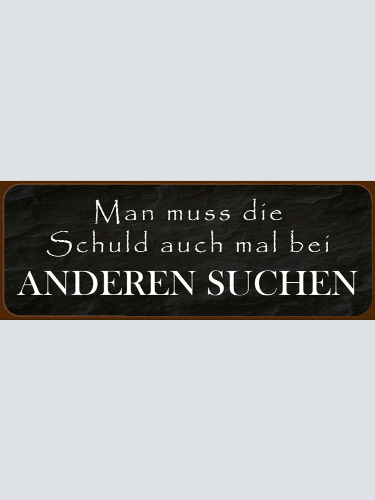 Schild Man Muss Die Schuld Auch Mal Bei Anderen Suchen 27 x 10 Blech od.Holz