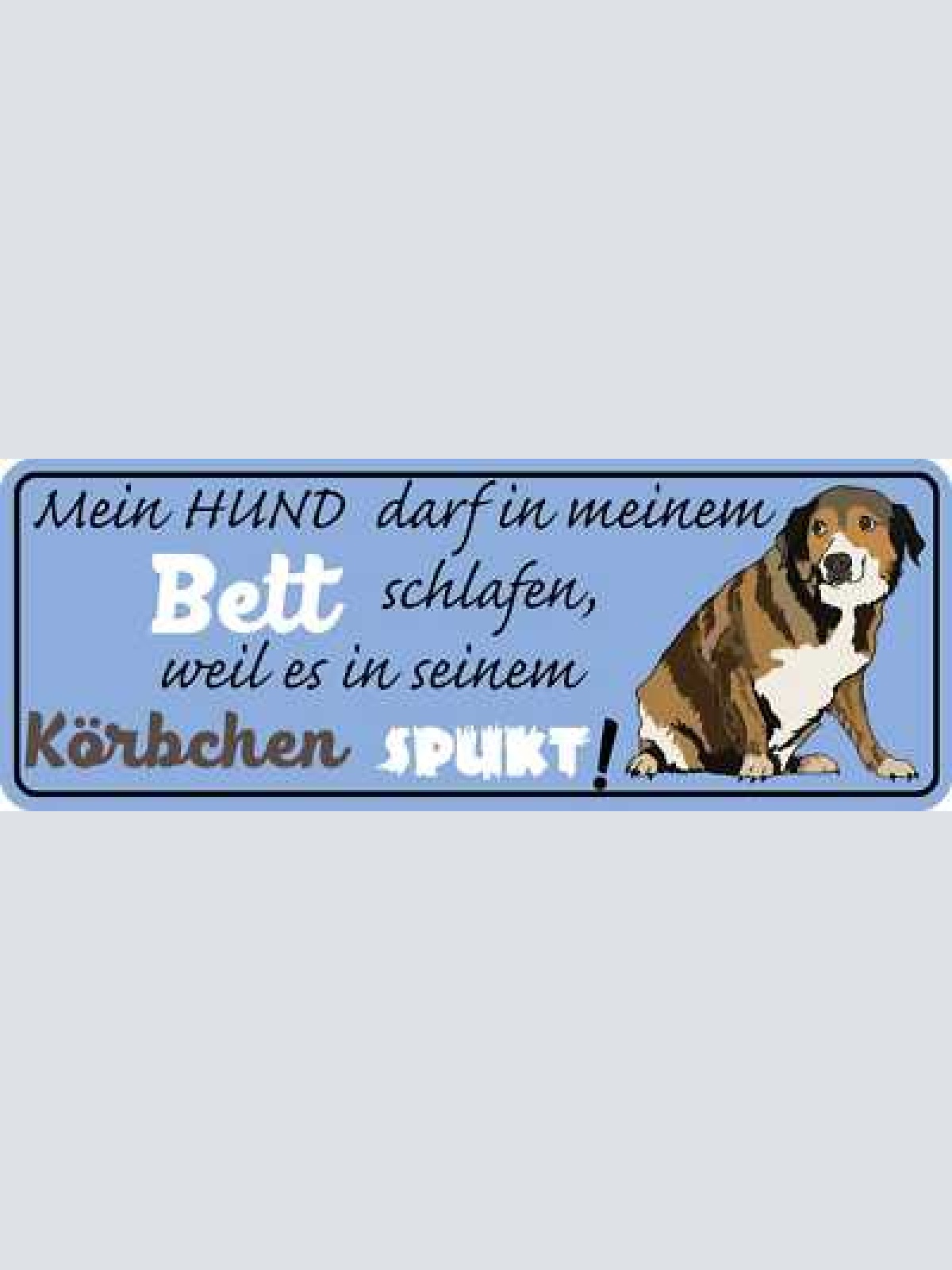 Schild mein hund darf in meinem bett schlafen weil es in seinem körbchen spukt