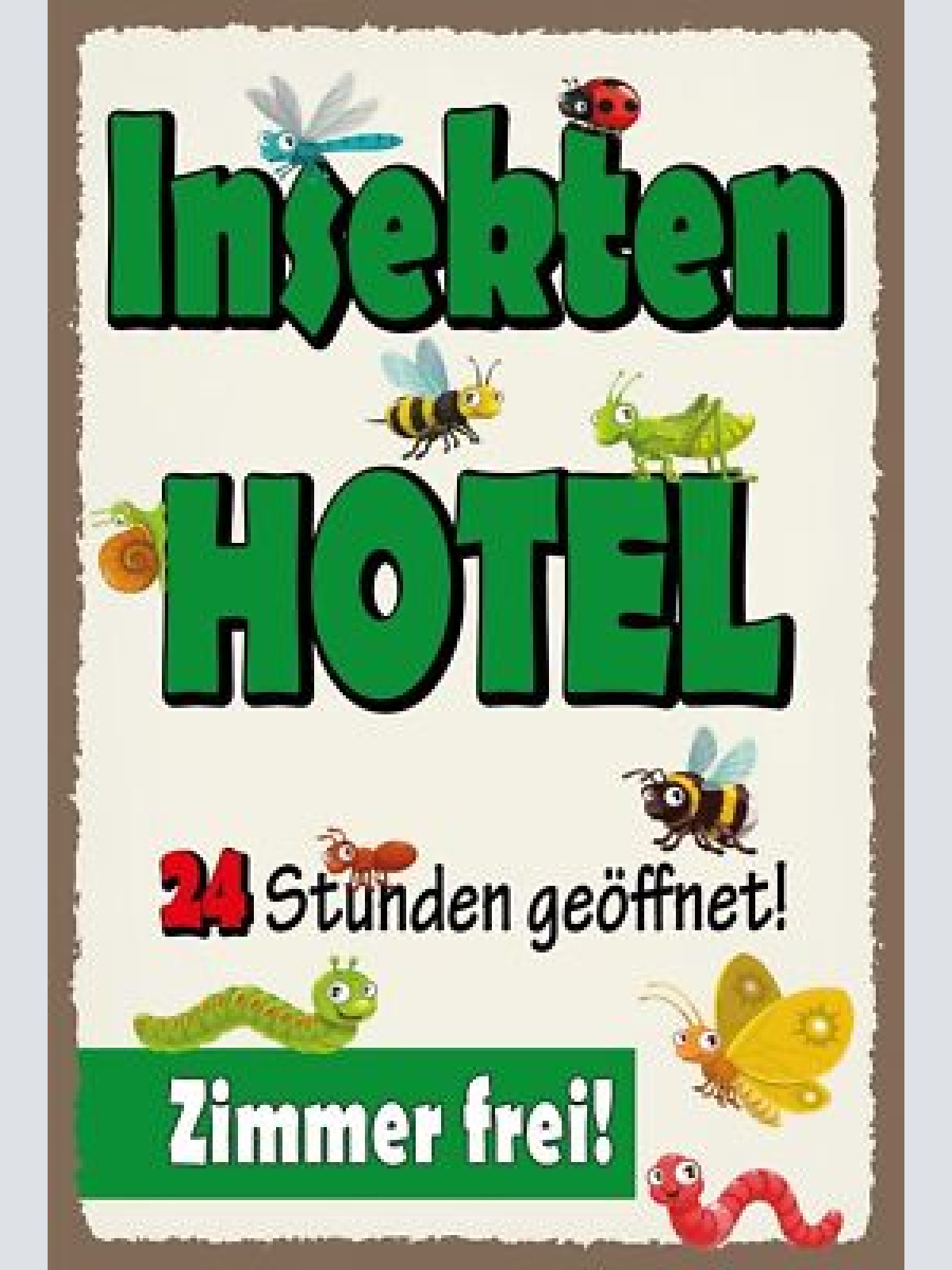 Schild Insekten Hotel Zimmer Biene Käfer 12x18 / 20x30 / 30x40 Blech od. Holz