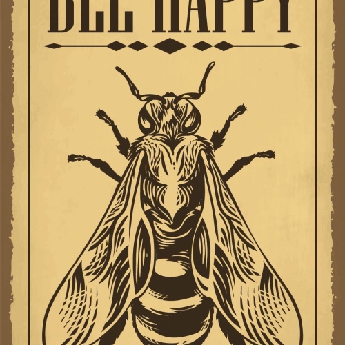 Schild Bee Happy Honig Biene Imker Fröhlich 12x18 / 20x30 / 30x40 Blech od. Holz