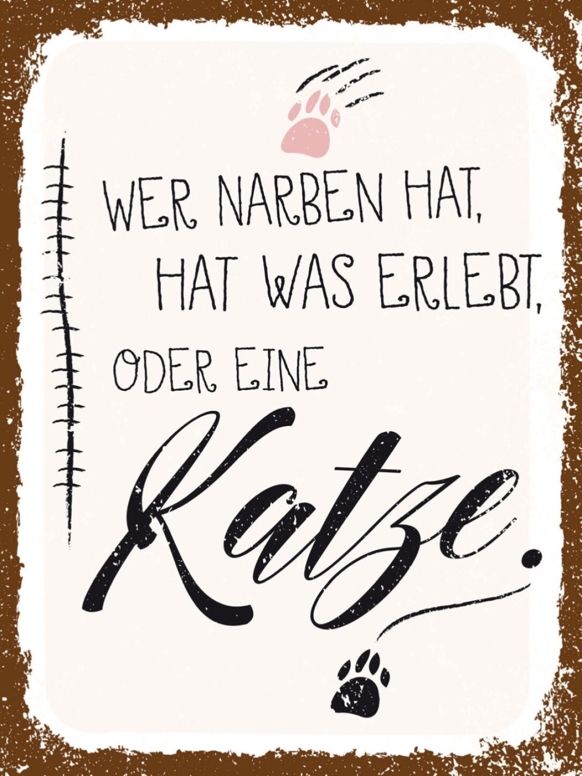 Schild Wer Narben Hat Hat Was Erlebt Oder Katze 12x18 20x30 30x40 Blech/Holz