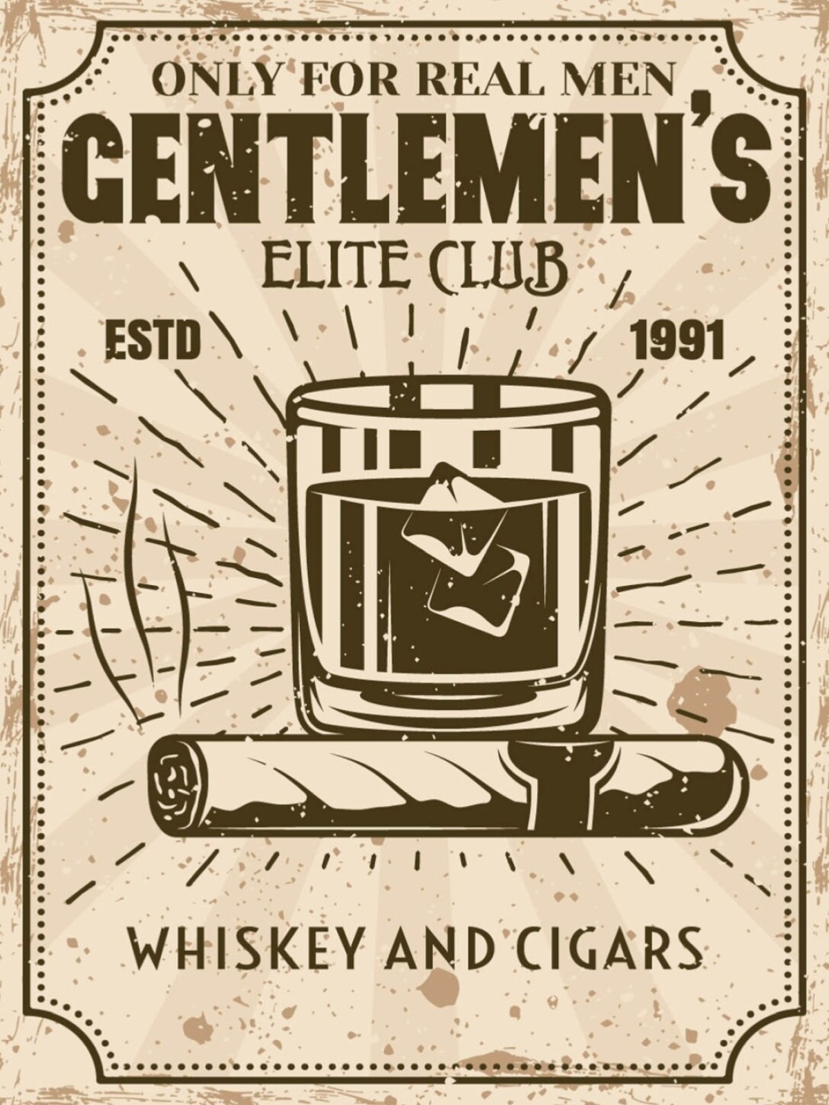 Schild Gentlemen's Elite Club Real Men Whiskey 12x18 20x30 30x40 Blech/Holz
