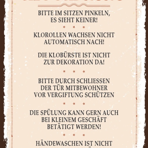 Schild Kloordnung In Sitzen Pinkeln Klorollen WC 12x18 20x30 30x40 Blech/Holz