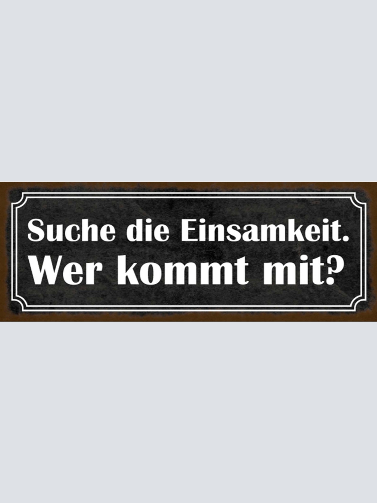 Schild Suche Die Einsamkeit Wer Kommt Mit Alleine Einladung 27x10 Blech od.Holz