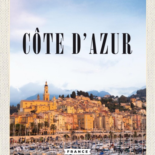 Schild Côte d’Azur France Frankreich Stadt Hafen 12x18 20x0 30x40 Blech od. Holz
