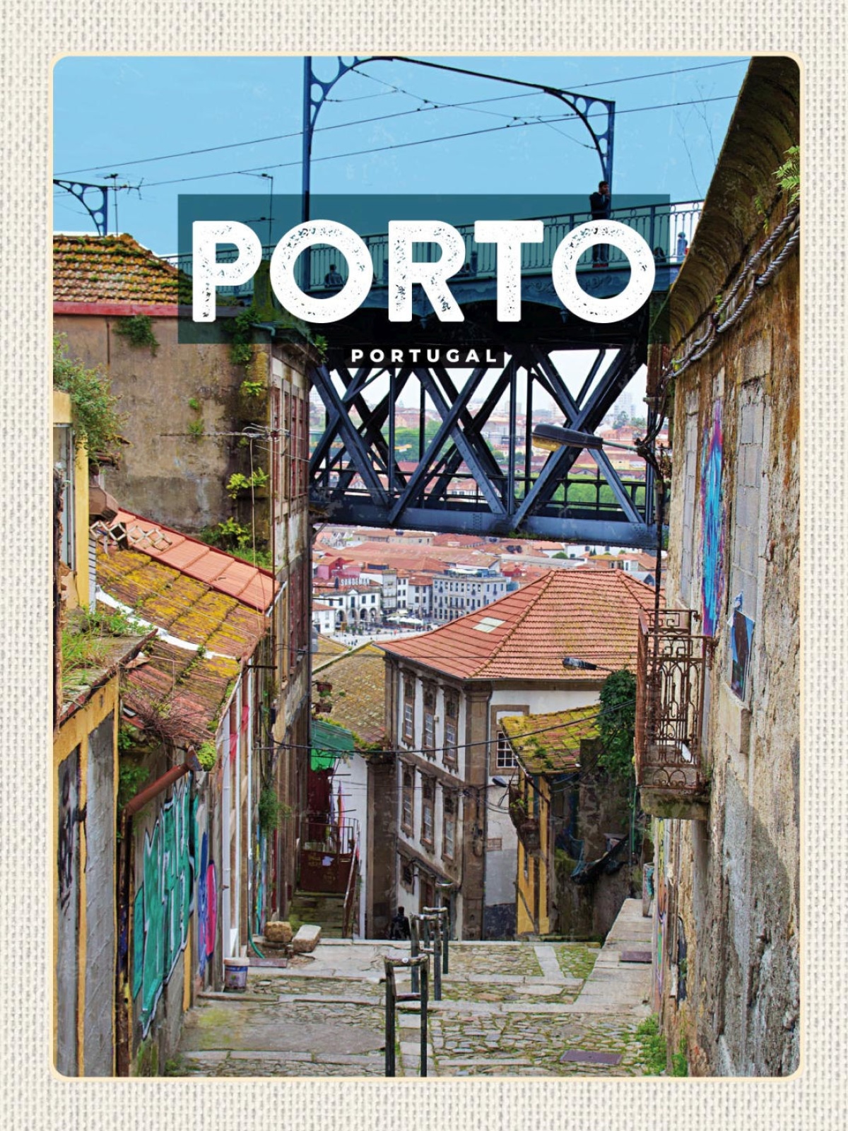 Schild Porto Portugal Gasse Gebäude Brücke 12x18 20x30 30x40 Blech od. Holz