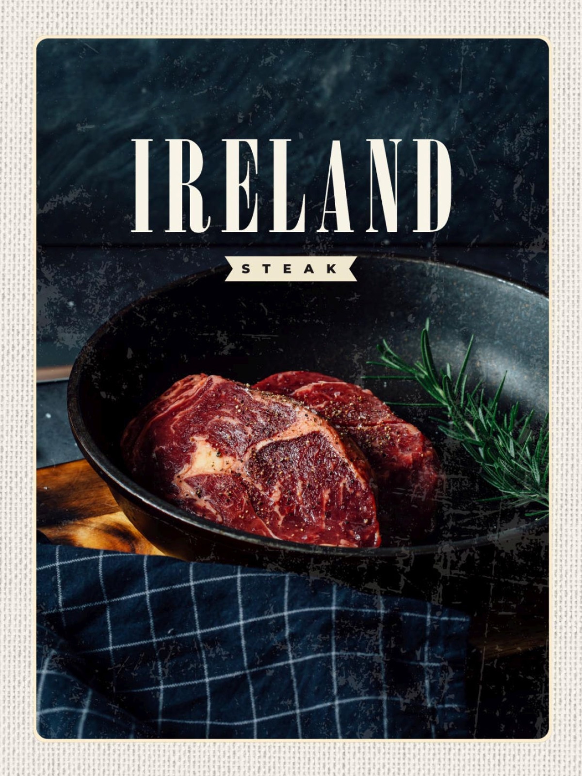 Schild Ireland Steak Irland Fleisch Pfanne 12x18 20x30 30x40 Blech od. Holz