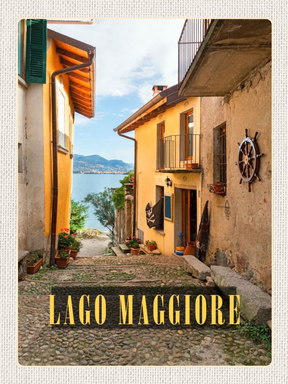 Schild Lago Maggiore See Italien Schweiz Häuser 12x18 20x30 30x40 Blech od. Holz