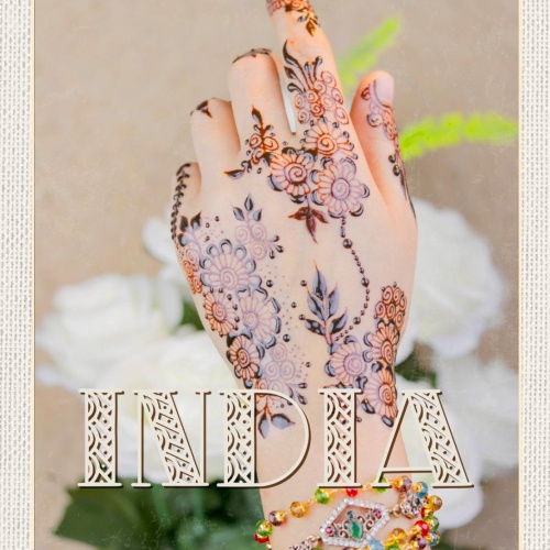 Schild India Indien Henna Hand Tattoo Bemalung 12x18 20x30 30x40 Blech od. Holz