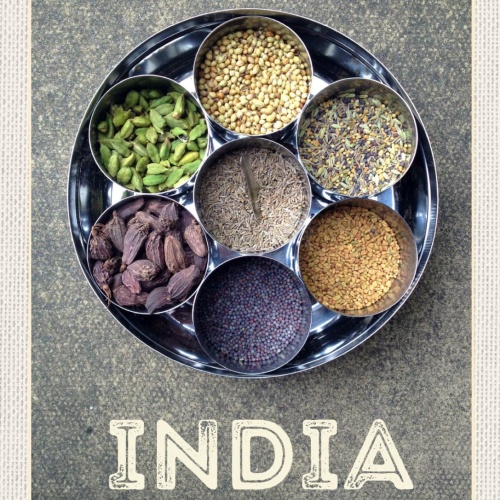 Schild India Indien Indische Gewürze Curry Essen 12x18 20x30 30x40 Blech/Holz