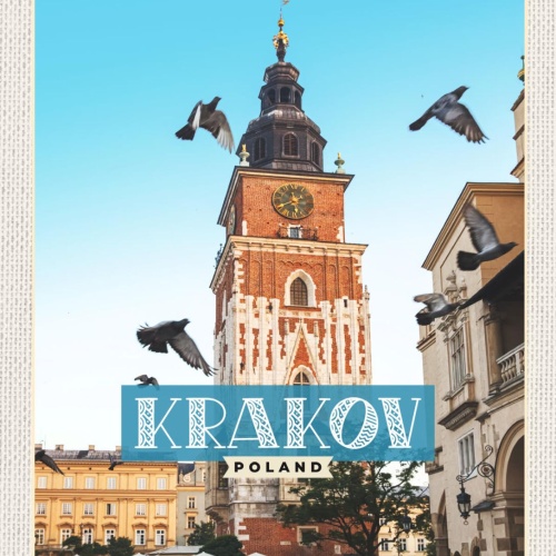 Schild Krakov Poland Krakau Polen Rathausturm Stadt 12x18 20x30 30x40 Blech/Holz