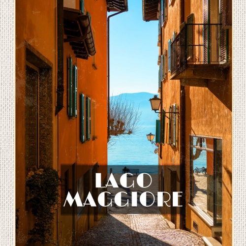 Schild Lago Maggiore See Italien Schweiz Häuser 12x18 20x30 30x40 Blech od. Holz