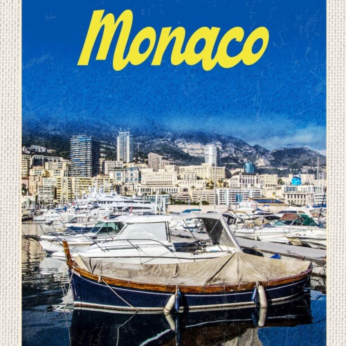 Schild Monaco Fürstentum Hafen Schiffe Monte Carlo 12x18 20x30 30x40 Blech/Holz