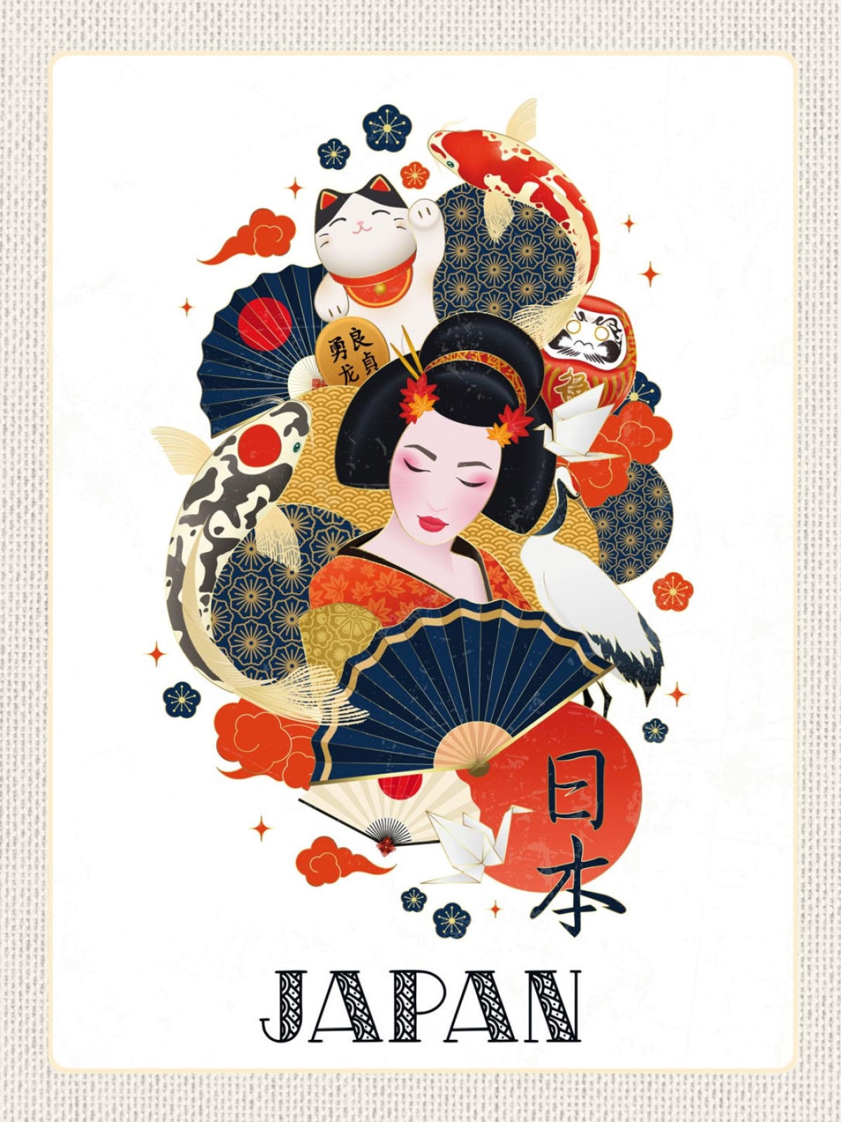 Schild Japan Geisha Fächer Winkekatze Neko Daruma 12x18 20x30 30x40 Blech/Holz