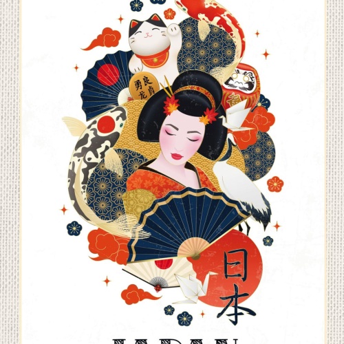 Schild Japan Geisha Fächer Winkekatze Neko Daruma 12x18 20x30 30x40 Blech/Holz