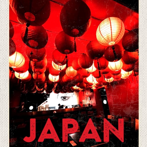 Schild Japan Rote Laternen Chinesisches Neujahr 12x18 20x30 30x40 Blech/Holz