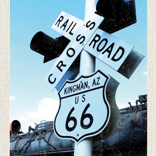 Schild Route 66 Bahnübergang Fernstraße Highway USA 12x18 20x30 30x40 Blech/Holz