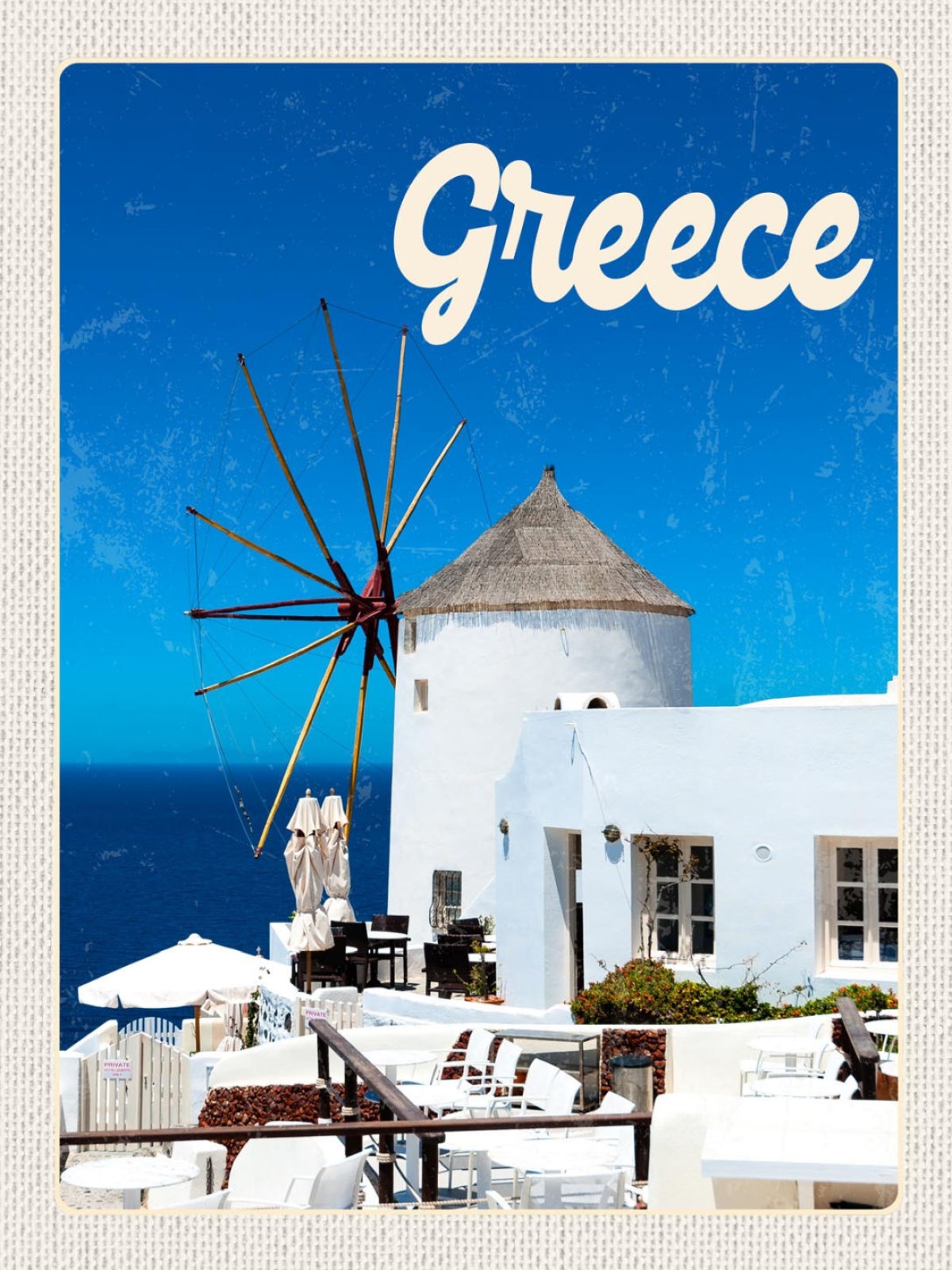Schild Greece Griechenland Oia Santorini Windmühle 12x18 20x30 30x40 Blech/Holz