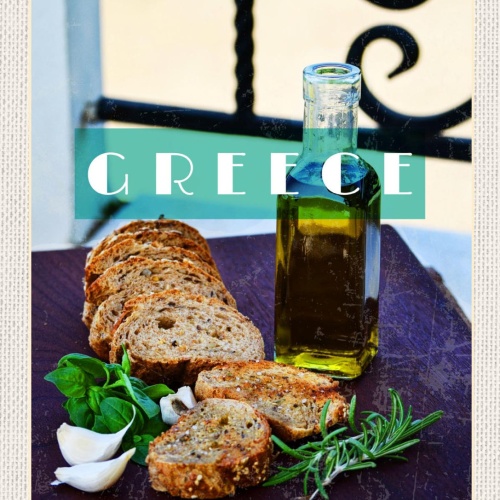Schild Greece Griechenland Olivenöl Brot Dekoration 12x18 20x30 30x40 Blech/Holz