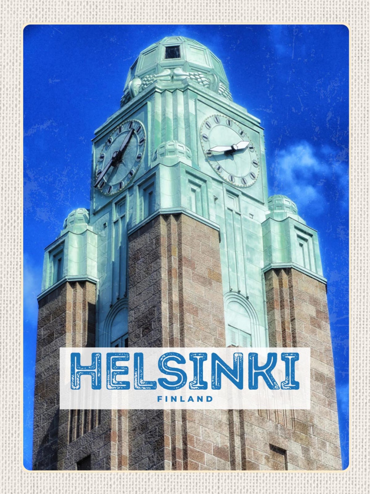 Schild Helsinki Finland Finnland Bahnhof Uhr Turm 12x18 20x30 30x40 Blech/Holz