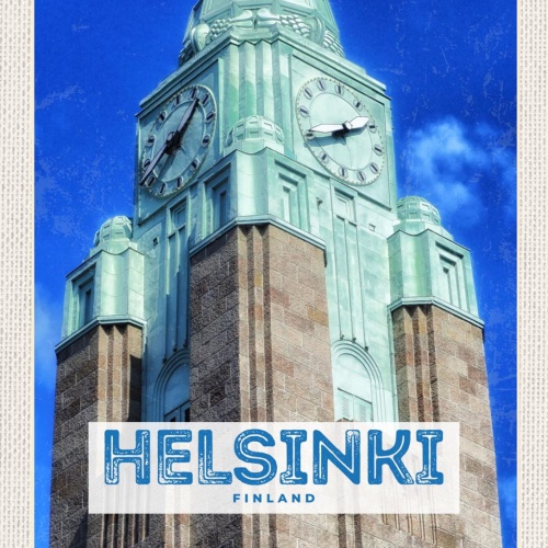Schild Helsinki Finland Finnland Bahnhof Uhr Turm 12x18 20x30 30x40 Blech/Holz