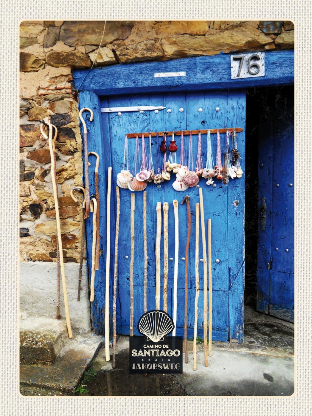 Schild Camino De Santiago Jakobsweg Gehstöcke ESP 12x18 20x30 30x40 Blech/Holz