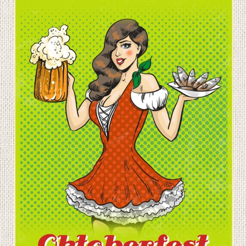 Schild Oktoberfest München Bayern Kellnerin Bier D 12x18 20x30 30x40 Blech/Holz