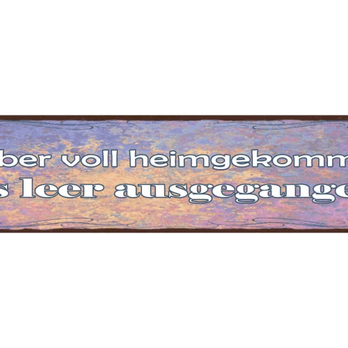 Schild Lieber Voll Heimgekommen Als Leer Ausgegangen 46 x 10 Blech od. Holz