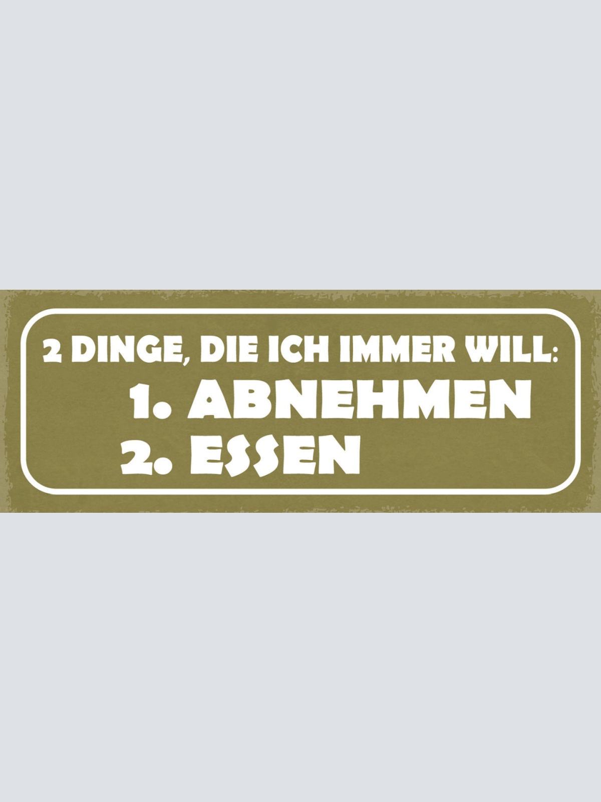 Schild 2 Dinge Die Ich Immer Will 1.Abnehmen 2.Essen Gewicht 27x10 Blech od.Holz