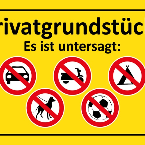 Schild Spruch Privatgrundstück! Es ist untersagt Autofahren Hunde Campen JW