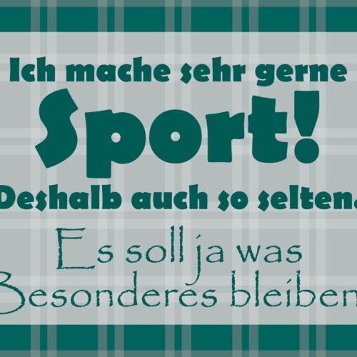 Schild Spruch Ich mache sehr gerne Sport! Deshalb auch so selten. Es soll ja JW
