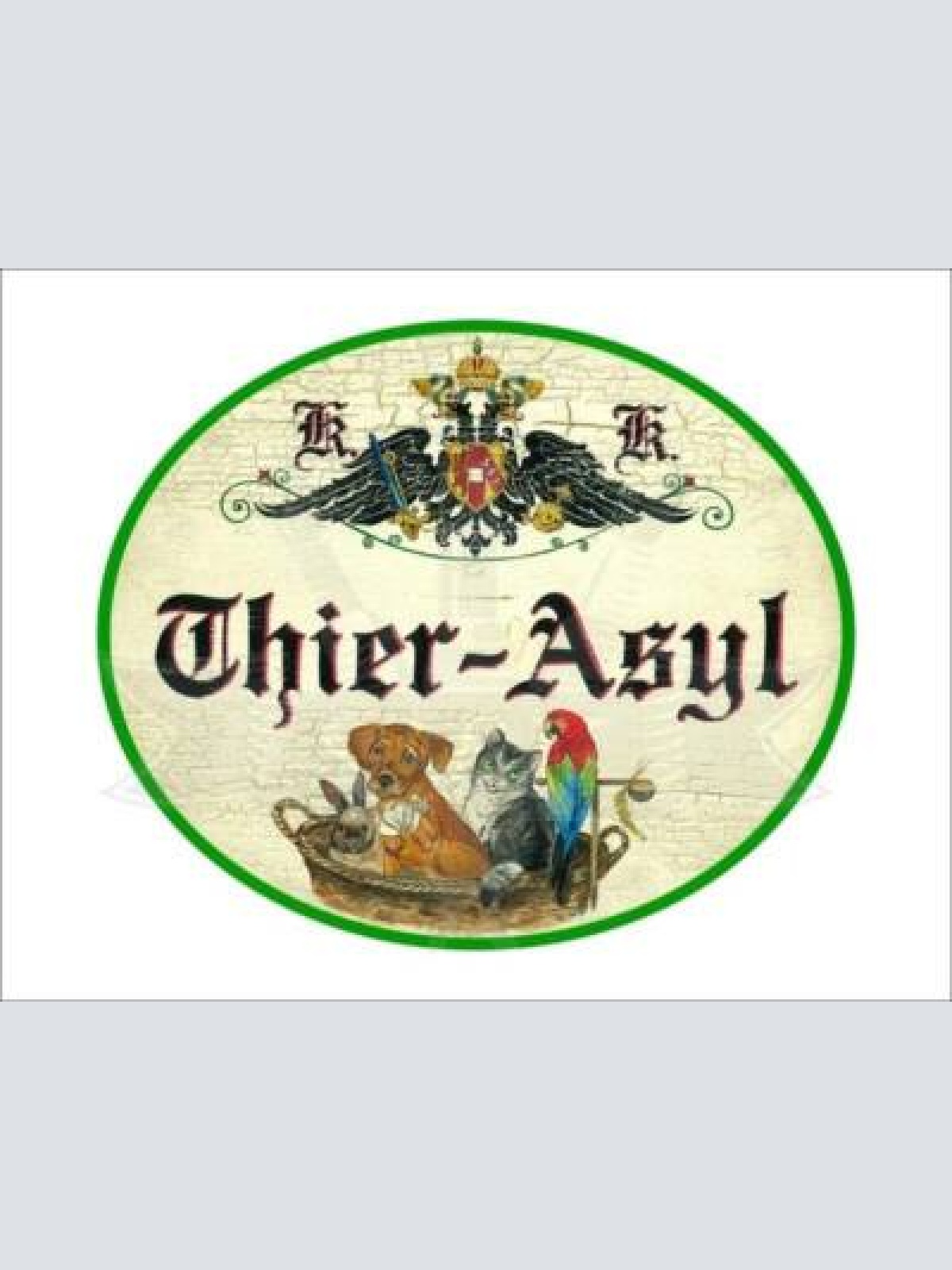 Kuk nostalgie holzschild "thier-asyl" tierasyl hund katze vogel korb