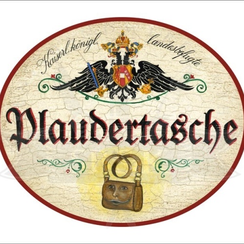 KuK Nostalgie Holzschild "Landesbefugte Plaudertasche" Handtasche Gesicht