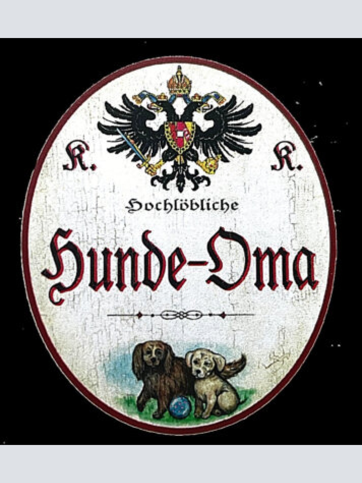 Kuk nostalgie holzschild "hochlöbliche hunde-oma" hundewelpen ball