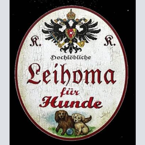 Kuk nostalgie holzschild "hochlöbliche leihoma für hunde" hundewelpen ball