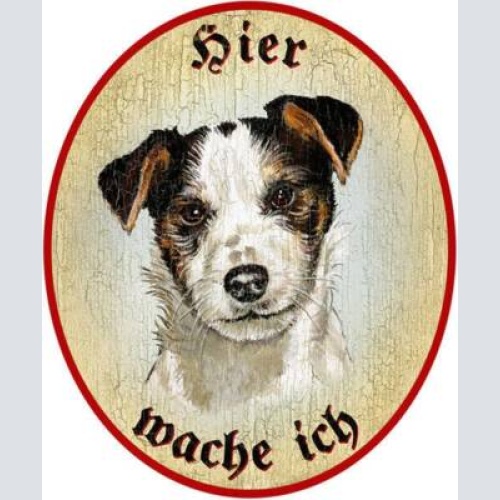 Kuk nostalgie holzschild "hier wache ich" jack russel terrier hund