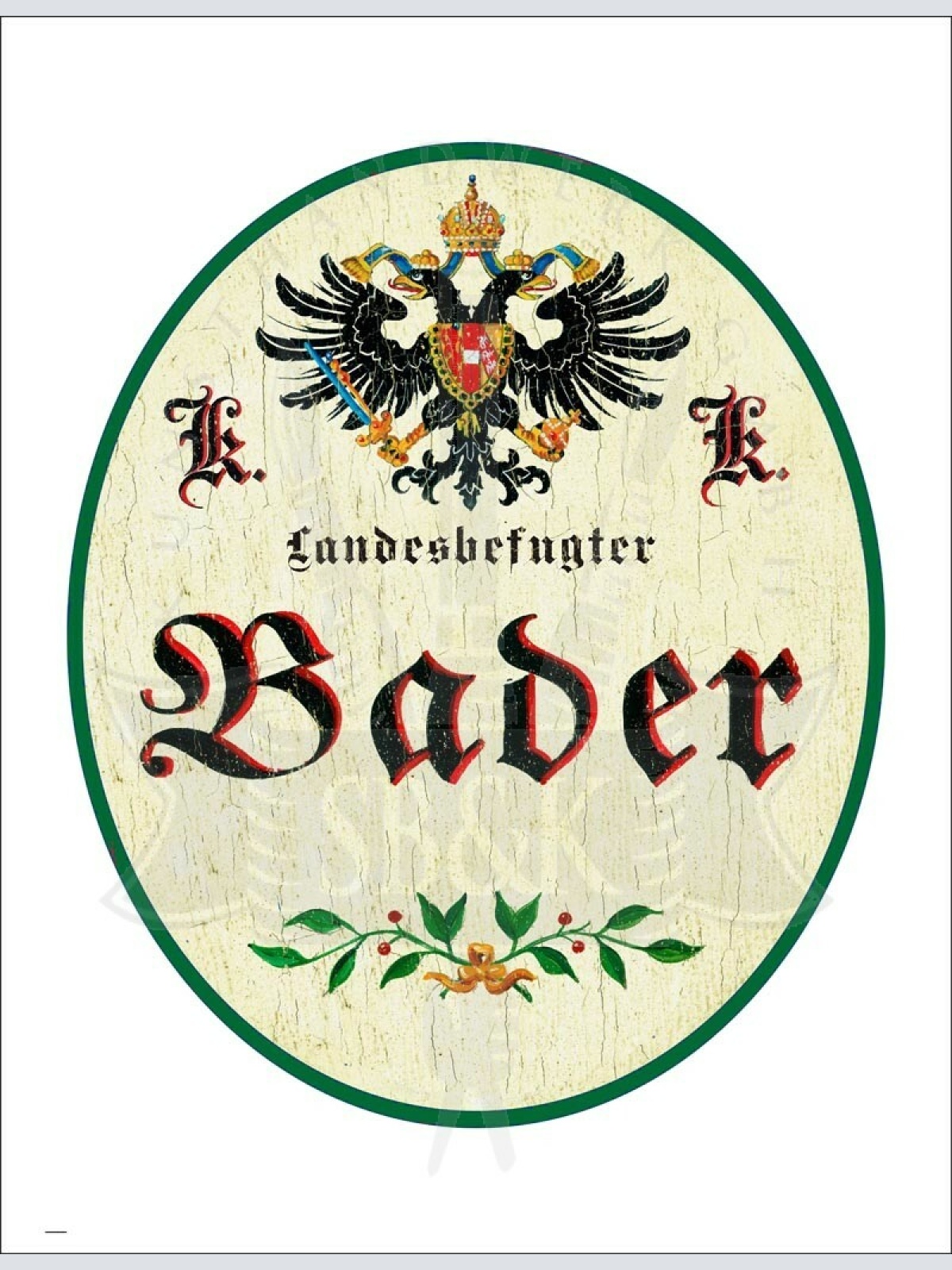 KuK Nostalgie Holzschild - Landesbefugter Bader - Ornament TH