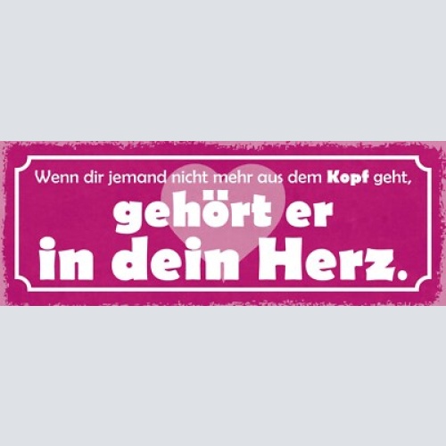Schild wenn dir jemand nicht aus dem kopf geht gehört er in dein herz 27x10
