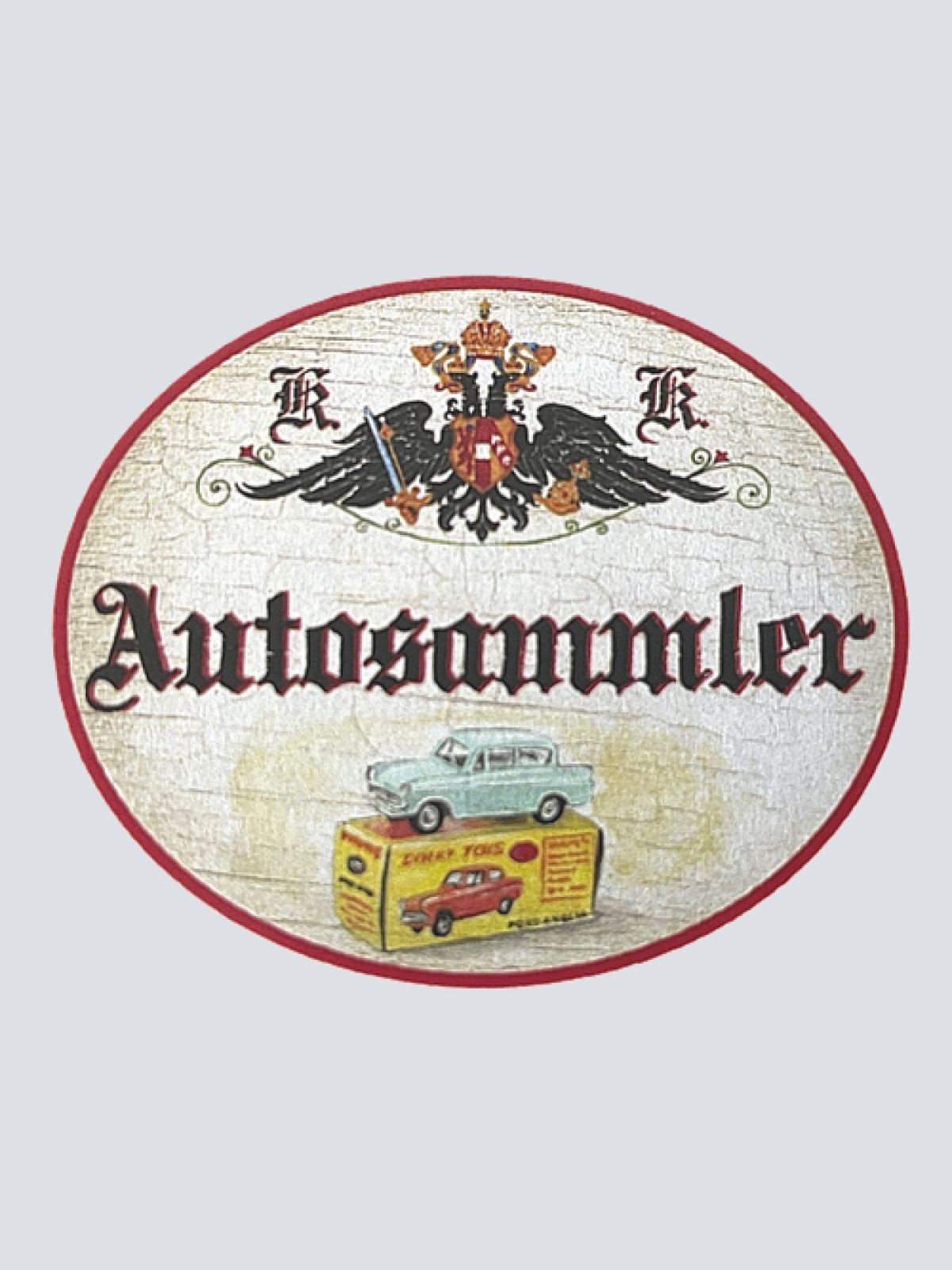 KuK Nostalgie Holzschild "Autosammler" Oldtimer Automobil Spielzeugauto