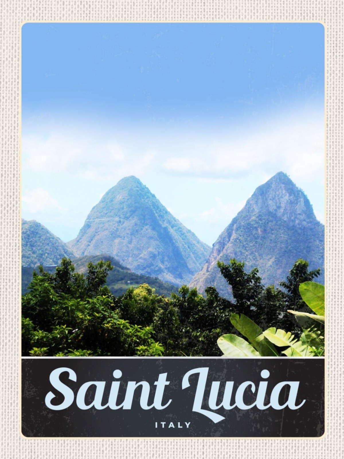 Schild Saint Lucia "Italy" West Indies Landschaft 12x18 20x30 30x40 Blech/Holz
