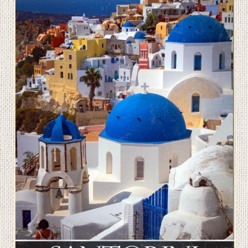 Schild Santorini Greece Griechenland Stadt Oia 12x18 20x30 30x40 Blech/Holz