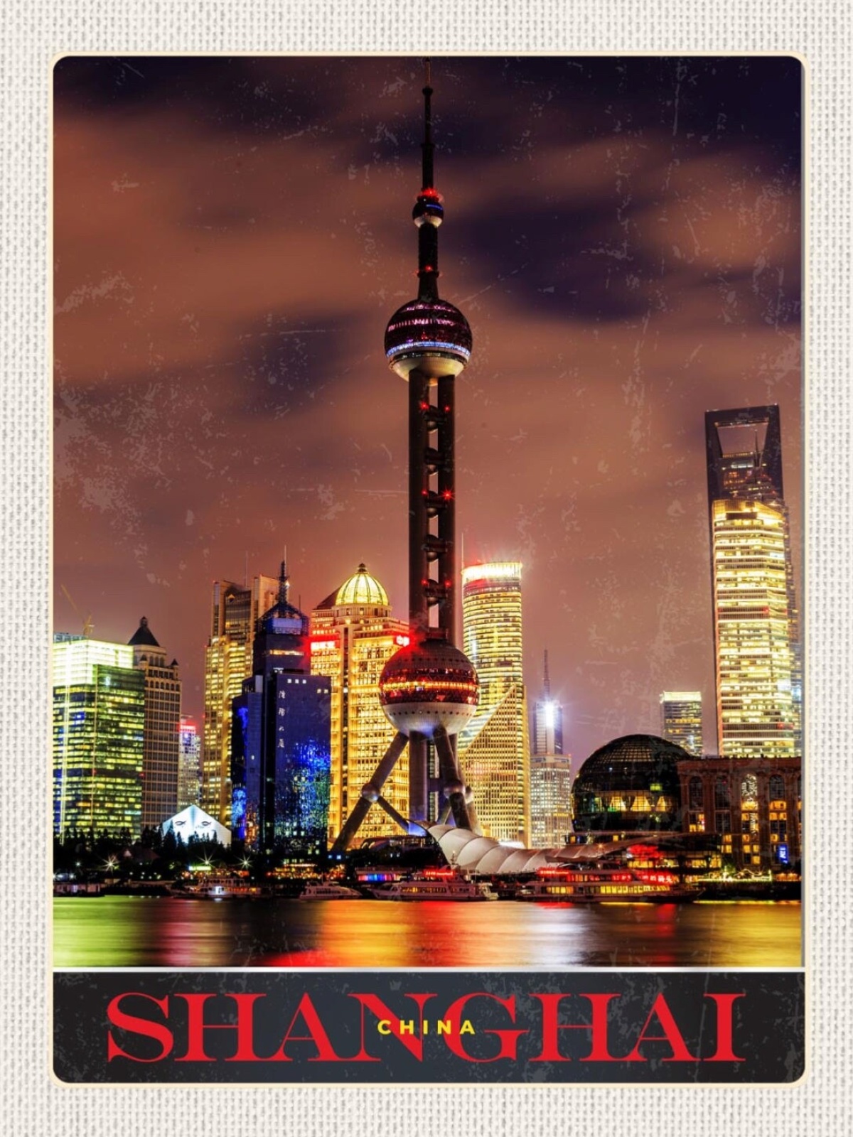 Schild Shanghai Tower China Turm Stadt Nacht 12x18 20x30 30x40 Blech/Holz