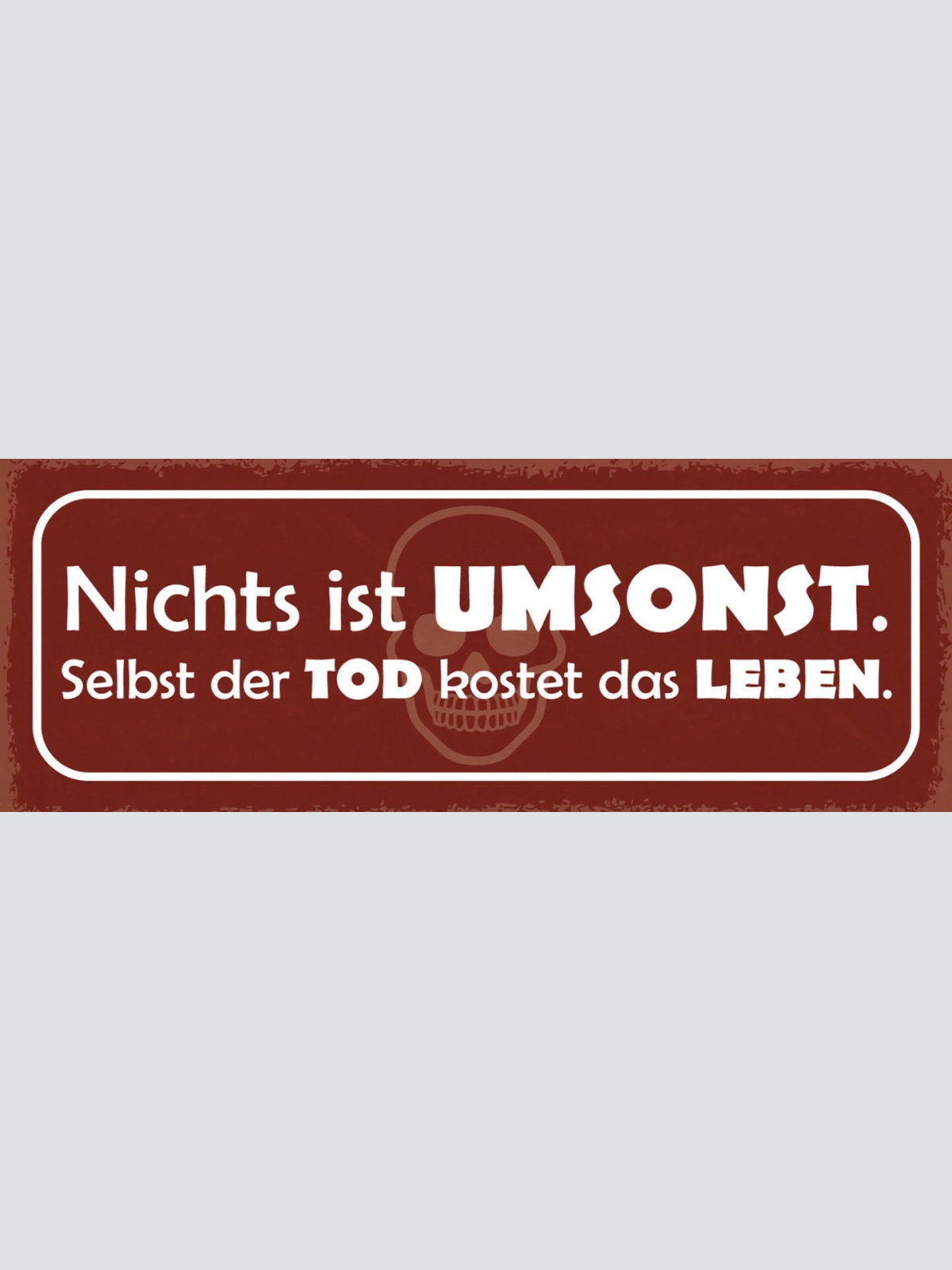 Schild Nichts Ist Umsonst Selbst Der Tod Kostet Das Leben 27x10 Blech od.Holz