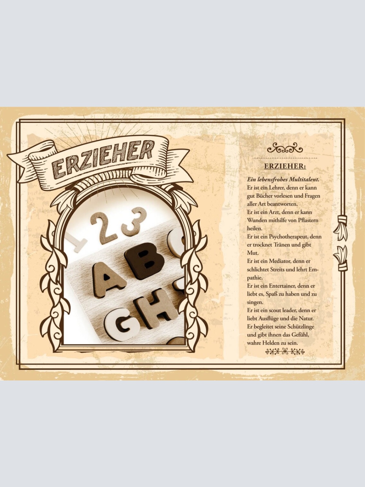 Schild Erzieher Beruf Erziehung Betreuer Kinder 12x18 20x30 30x40 Blech/Holz