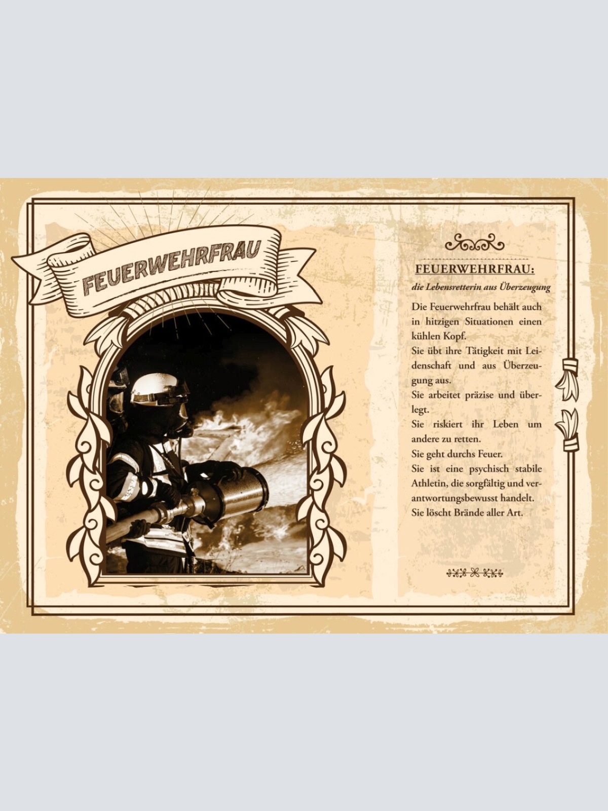 Schild Feuerwehrfrau Beruf Feuerwehr Brand Feuer 12x18 20x30 30x40 Blech/Holz