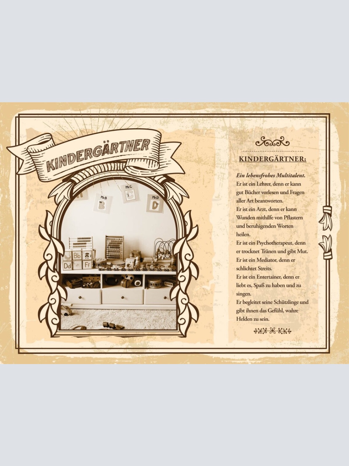 Schild Kindergärtner Beruf Kindergarten Kind Hort 12x18 20x30 30x40 Blech/Holz