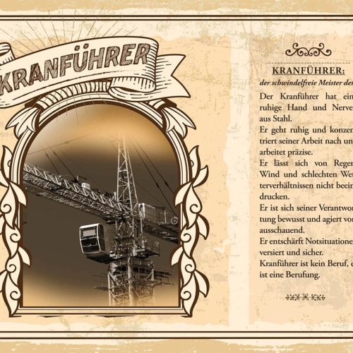 Schild Kranführer Beruf Kran Baustelle Bauarbeiter 12x18 20x30 30x40 Blech/Holz