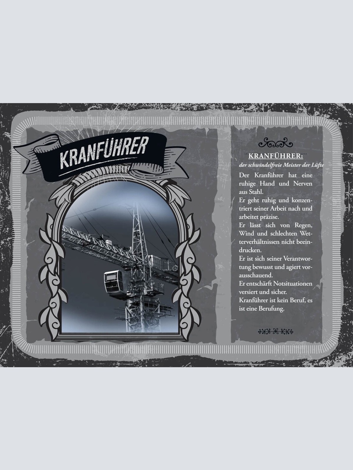 Schild Kranführer Beruf Kran Baustelle Bauarbeiter 12x18 20x30 30x40 Blech/Holz