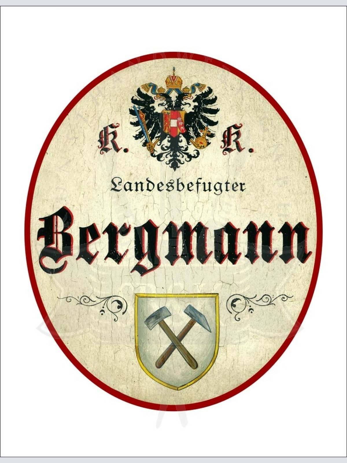 KuK Nostalgie Holzschild - Landesbefugter Bergmann - Hammer TH